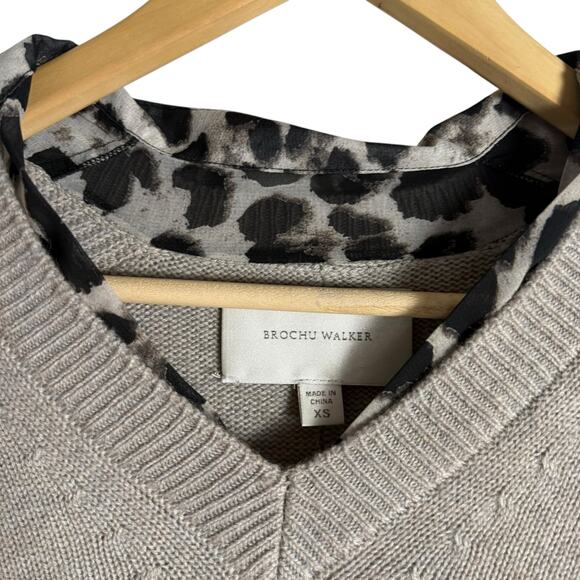 Brochu Walker V-Neck Layered Leopard Wool Cashmere Pullover Sweater Size XS - Picture 5 of 16